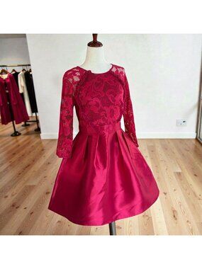 Little Mistress London Dress US 6 Petite Red Lace Fit Flare Prom Cocktail Party